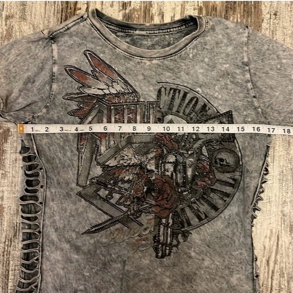 Affliction Roadie Split T Shirt Women's Size Small with Tieup Back. Fun Flirty - Picture 8 of 11
